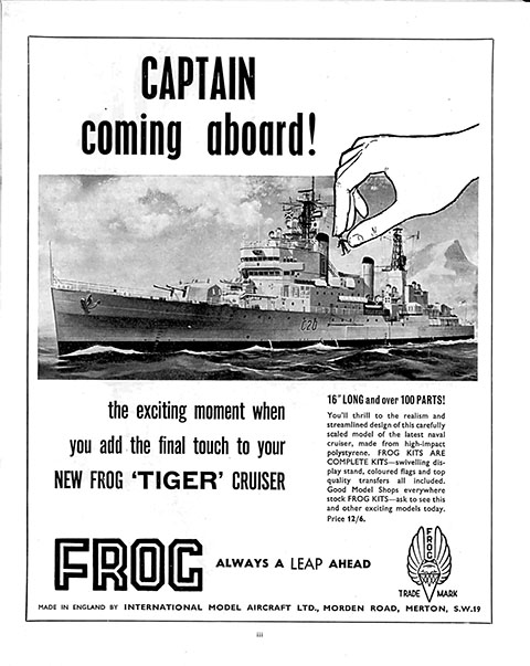 Анонс модели в журнале Meccano Magazine 1961 Nov, FROG 324P HMS Tiger RN Cruiser
